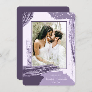 Chic Lila Abstrakt Paint Brush Strokes Foto Save The Date