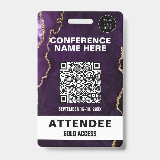 Chic Lila Agate Gold Glitzer Conference Event Ausweis (Vorderseite)