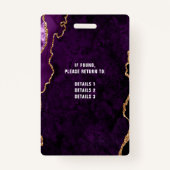 Chic Lila Agate Gold Glitzer Conference Event Ausweis (Rückseite)