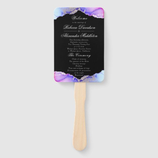 Chic Lila Amethyst Black Wedding Program Fächer (Vorderseite)