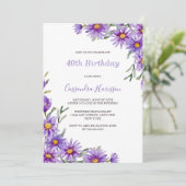 Chic Lila Aster Floral Botanischer Geburtstag Einladung (Stehend Vorderseite)