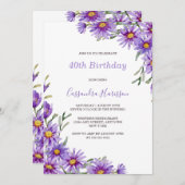 Chic Lila Aster Floral Botanischer Geburtstag Einladung (Vorne/Hinten)
