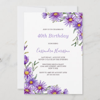 Chic Lila Aster Floral Botanischer Geburtstag Einladung
