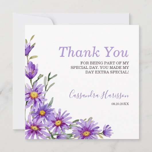 Chic Lila Aster Floral Dankeskarte (Vorderseite)