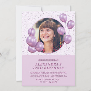 Chic Lila Balloons Foto 72. Geburtstag Einladung