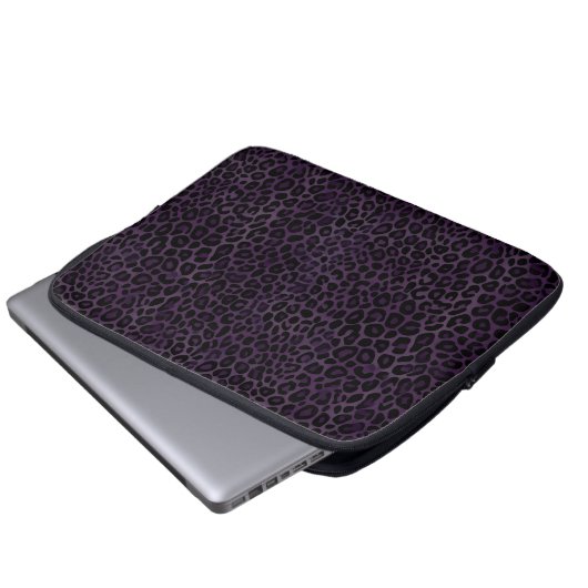 Chic Lila Black Leopard Print Laptopschutzhülle (Vorne Knopf)