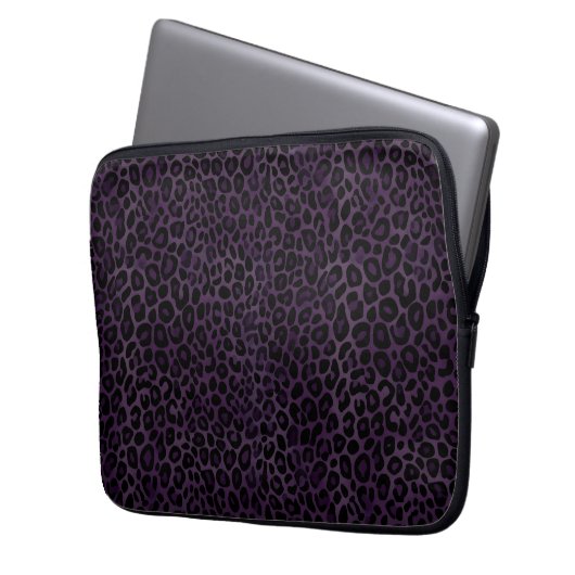 Chic Lila Black Leopard Print Laptopschutzhülle (Vorderseite Links)