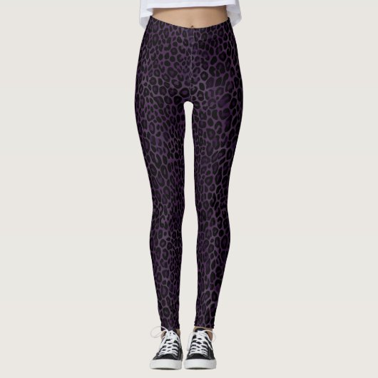 Chic Lila Black Leopard Print Leggings (Vorderseite)