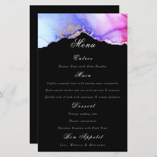 Chic Lila Black Wedding Menu (Vorne/Hinten)