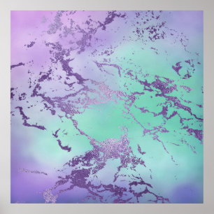 Chic Lila Blue Mermaid Wasserfarbe Ombre Marmor Poster