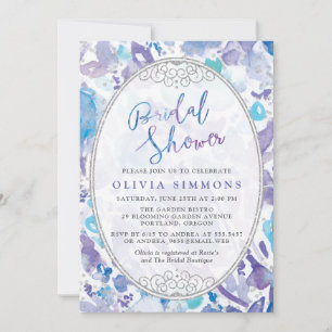 Chic Lila & Blue Watercolor Brautparty Einladung