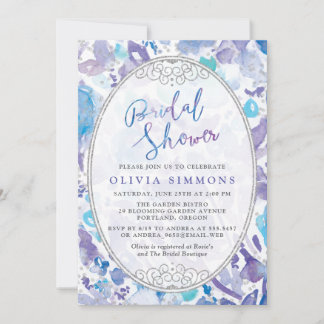 Chic Lila & Blue Watercolor Brautparty Einladung