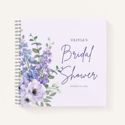 Chic Lila Blume Script Brautparty Guest Notizblock (Vorderseite)