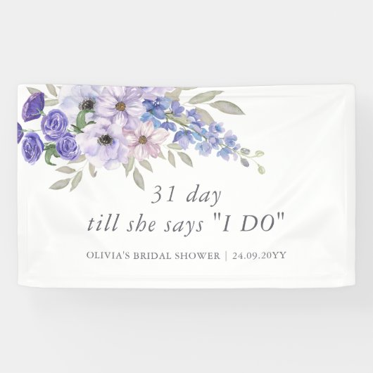 Chic Lila Blume Script Brautparty Willkommen Banner (Horizontal)