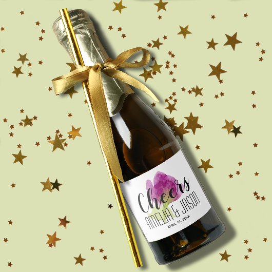 Chic Lila Blume Wasserfarbe Mini Schaumweinetikett