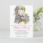 Chic Lila Blumengarten Stuhl Babydusche Einladung (Stehend Vorderseite)