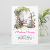 Chic Lila Blumengarten Stuhl Babydusche Einladung (Stehend Vorderseite)