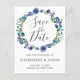 Chic Lila Blumenkraut Winter Save the Date Postkarte