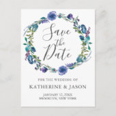 Chic Lila Blumenkraut Winter Save the Date Postkarte (Vorderseite)