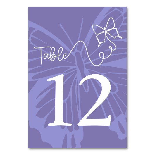 Chic Lila Butterfly Garden Wedding Sign Tischnummer (Vorderseite)