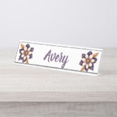 Chic Lila Cream Floral Name Schreibtischnamensplakette (Vorderseite )