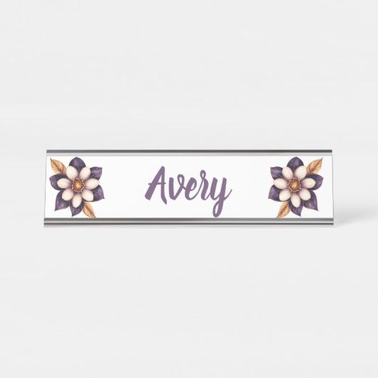 Chic Lila Cream Floral Name Schreibtischnamensplakette (Vorderseite )