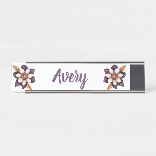 Chic Lila Cream Floral Name Schreibtischnamensplakette (Vorderseite )