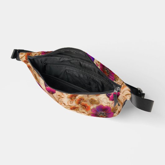 Chic lila Creme Blumenmuster Bauchtasche (Offen)