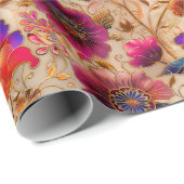 Chic lila Creme Blumenmuster Geschenkpapier (Rolleneckpunkt)