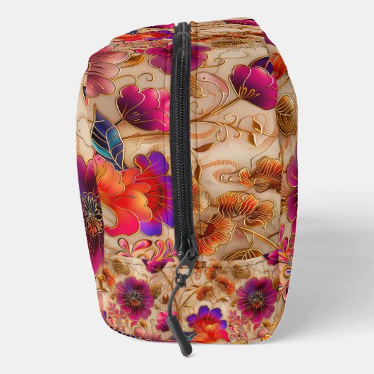 Chic lila Creme Blumenmuster Waschbeutel (Rechts)