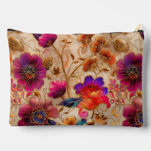 Chic lila Creme Blumenmuster Zubehörtasche (Rückseite)