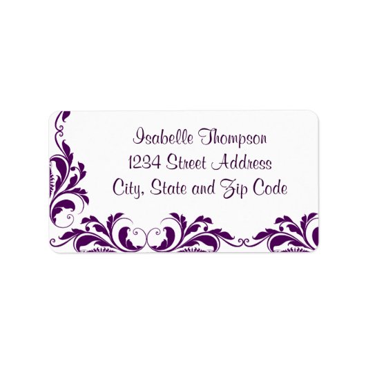 Chic Lila Damask Blüh Border Adressaufkleber (Vorne)