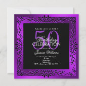 Chic Lila Dekor Gerahmt 50. Geburtstag Einladung (Vorderseite)