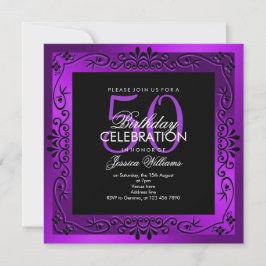 Chic Lila Dekor Gerahmt 50. Geburtstag Einladung