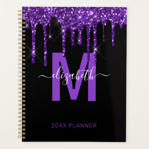 Chic Lila Dripping Glitzer Monogram Name 2022 Planer