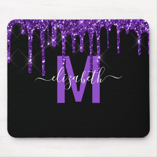 Chic Lila Dripping Glitzer Monogramm Name Mousepad (Vorne)