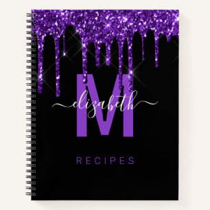 Chic Lila Dripping Glitzer Monogramm Name Rezept Notizblock