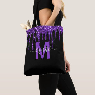 Chic Lila Dripping Glitzer Monogramm Name Tasche