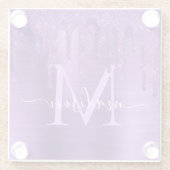 Chic Lila Driving Glitzer Brush Metal Monogram Glasuntersetzer (Rückseite)