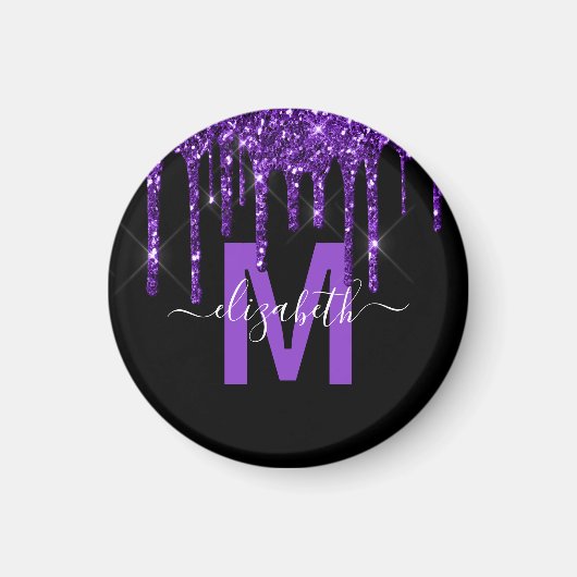 Chic Lila Driving Glitzer Brush Metal Monogram Magnet (Vorne)