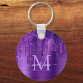 Chic Lila Driving Glitzer Brush Metal Monogram Schlüsselanhänger (Vorderseite)