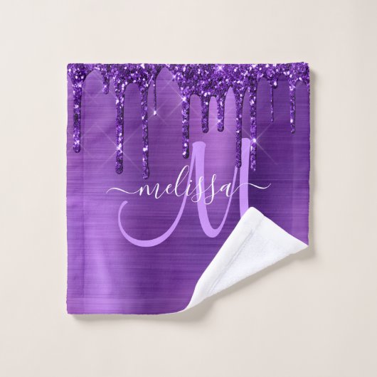 Chic Lila Driving Glitzer Monogram Name Bath to Badhandtuch Set (Waschlappen)