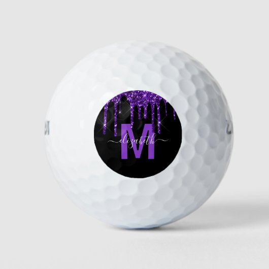 Chic Lila Driving Glitzer Monogram Name Golfball (Vorderseite)