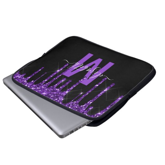 Chic Lila Driving Glitzer Monogram Name Laptopschutzhülle (Vorne Knopf)