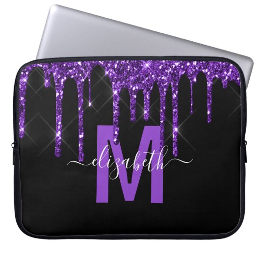 Chic Lila Driving Glitzer Monogram Name Laptopschutzhülle (Vorderseite)