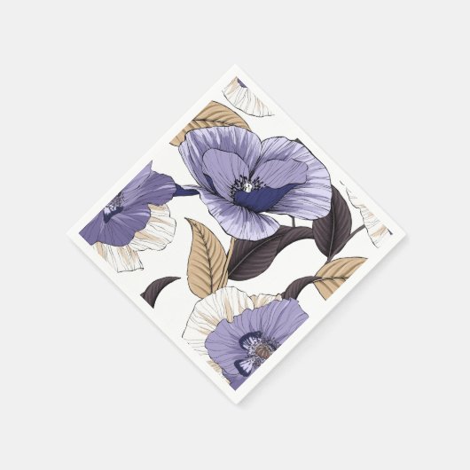 Chic lila, fein Mohnblütengeschirr mit hellbraunen Serviette (Ecke)