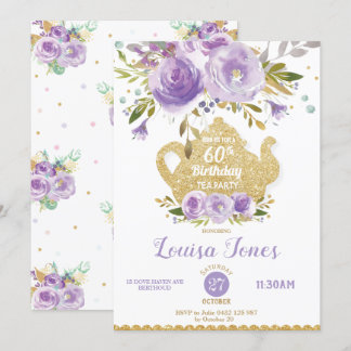 Chic Lila floral 60. Geburtstag Tee Party jedes Al Einladung