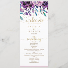 Chic Lila Floral Champagne Gold Wedding Programm