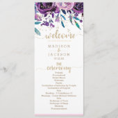 Chic Lila Floral Champagne Gold Wedding Programm (Vorderseite)