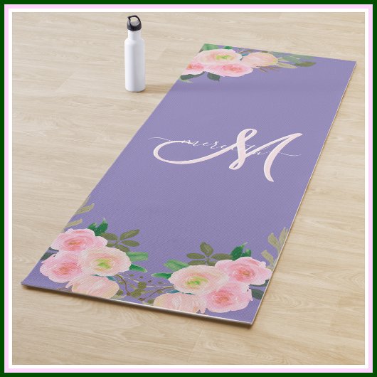 Chic Lila Floral Custom Monogram Name Yogamatte